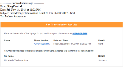 An e-mail from a visitor who faxed the Holy Father. An e-mail from a visitor who faxed the Holy Father.